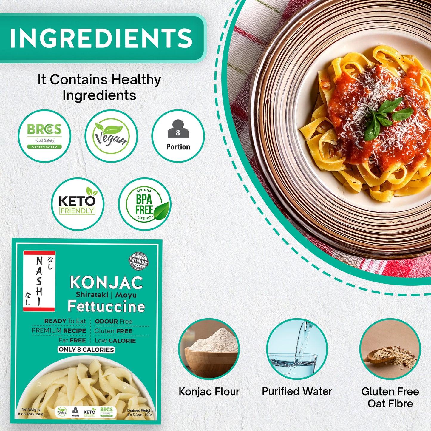 Nashi Shirataki Konjac Fettuccine Pasta (8×190g)