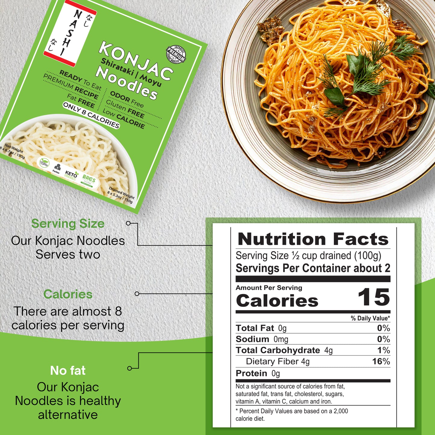 Nashi Konjac Shirataki Premium Noodles (8×190g)