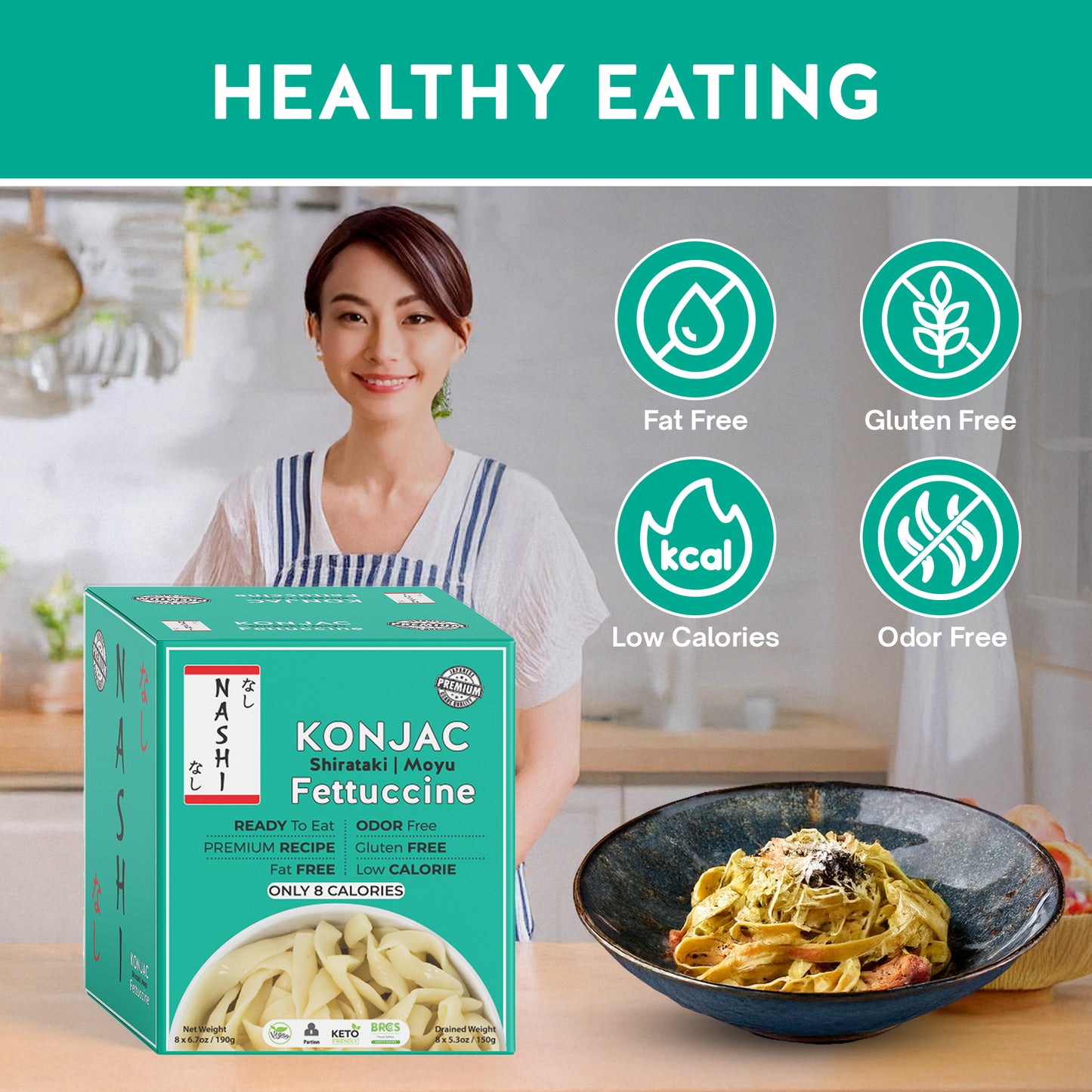 Nashi Shirataki Konjac Fettuccine Pasta (8×190g)