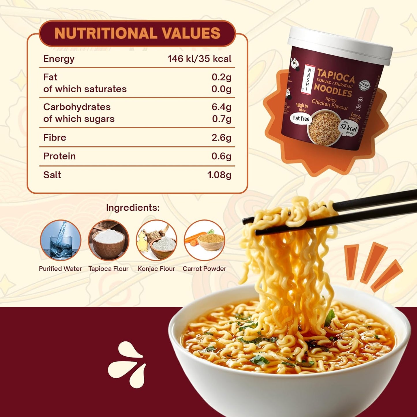 Nashi Tapioca Konjac Shirataki Pot Noodles Combo (Packo f 6)