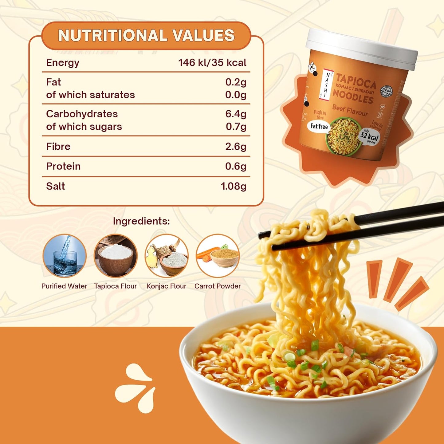 Nashi Tapioca Konjac Shirataki Pot Noodles Combo (Packo f 6)