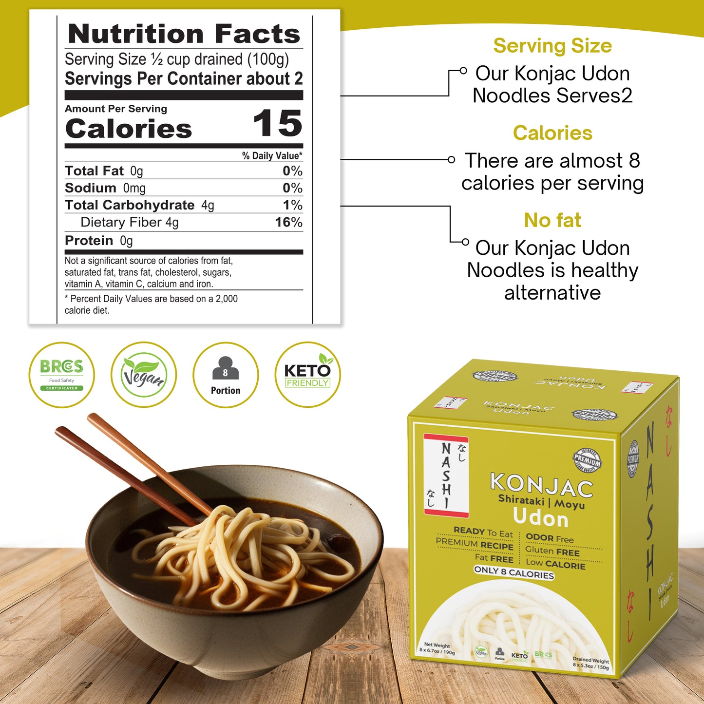 Nashi Konjac Shirataki Premium Udon Noodles (8×190g)