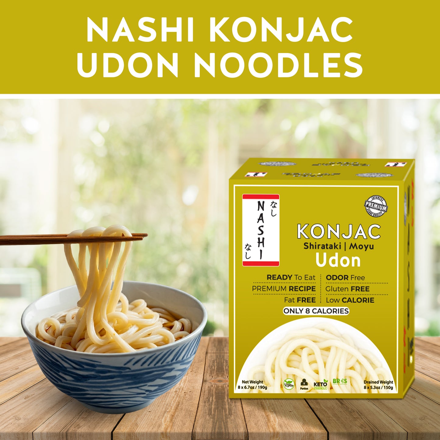 Nashi Konjac Shirataki Premium Udon Noodles (8×190g)
