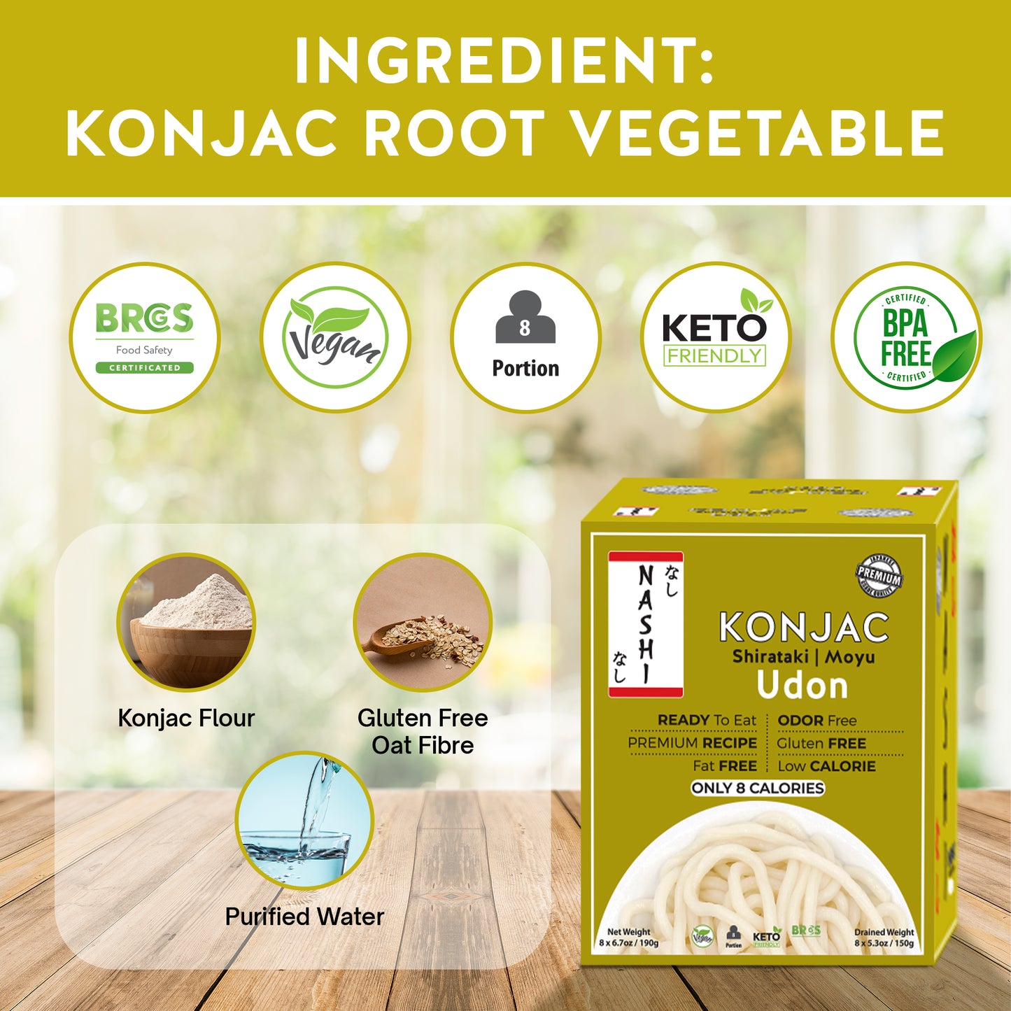 Nashi Konjac Shirataki Premium Udon Noodles (8×190g)