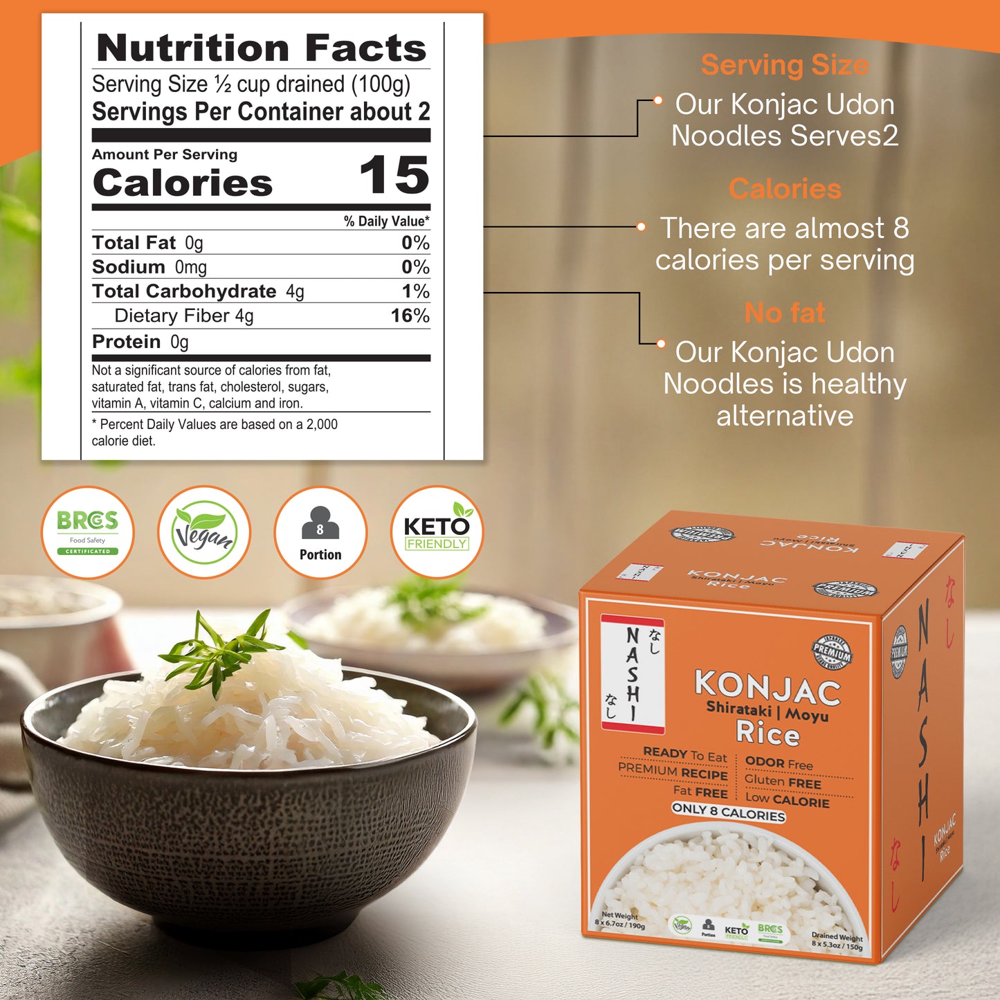 Nashi Shirataki Konjac Moyu Rice (8×190g)