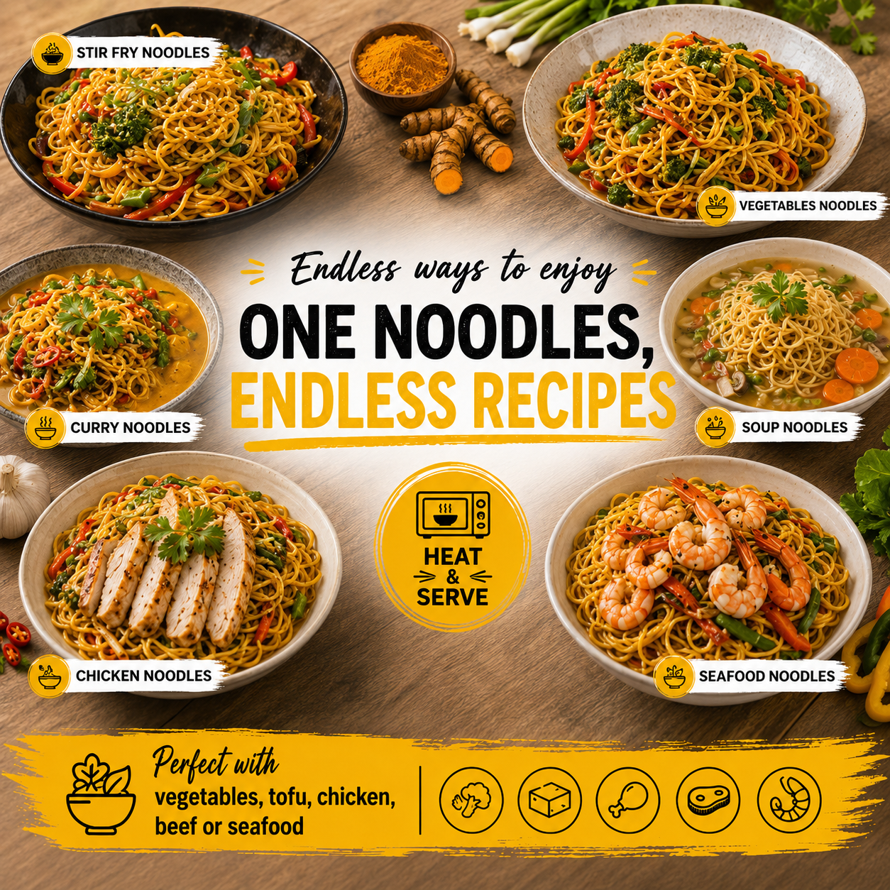 Nashi Ready to Eat Turmeric Flavour Wheat Noodles 2kg (Pack of 4)