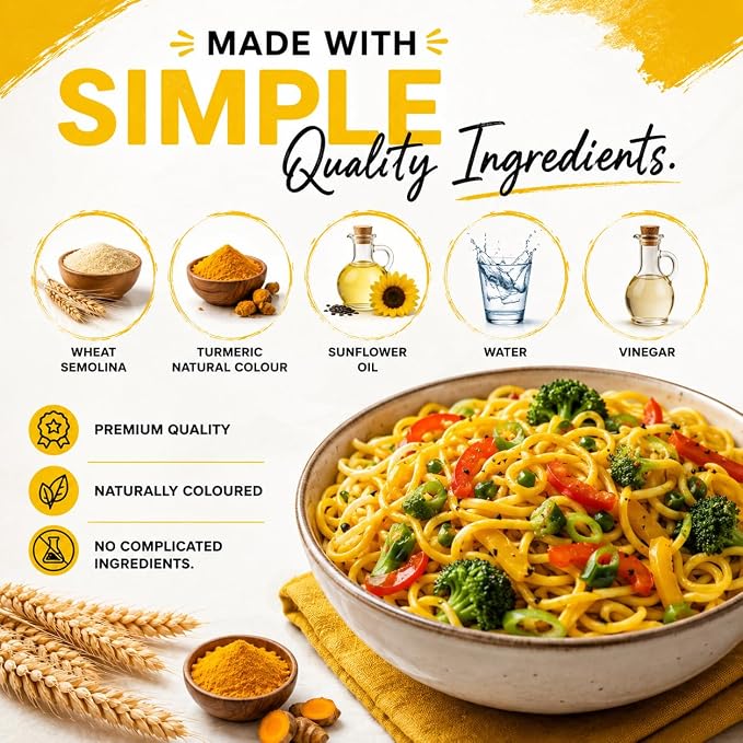 Nashi Ready to Eat Turmeric Flavour Wheat Noodles 2kg (Pack of 4)